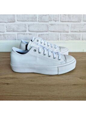 ⭐Rare Converse Lift Platform Leather Low Sz 8 Men's shoes Sneakers White 173159C